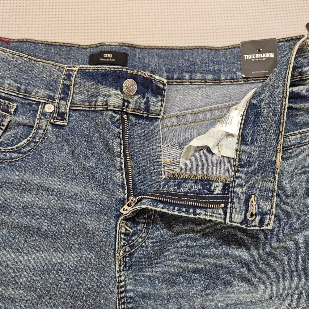 True Religion Geno Big T Flap Slim Jeans 38 Medium‎ Melting Wash 700219 Mens NEW